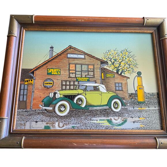 H. Hargrove Serigraph Oil Painting on Canvas Antique Car, General Store – Framed - Picture 8 of 16